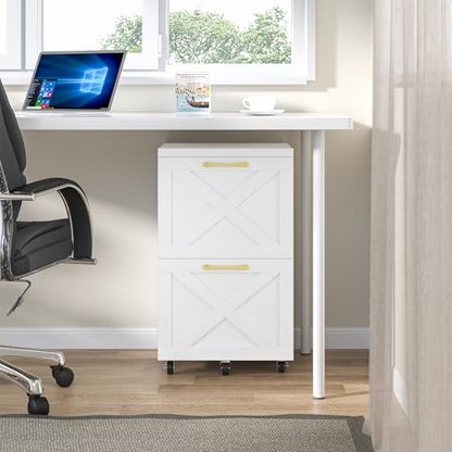 Halitaa Farmhouse 2 Drawer Small File Cabinet with Wheels, White - color: White