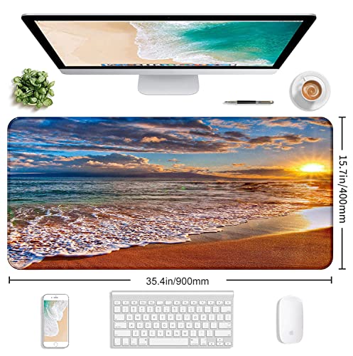 Sunset Beach Large Gaming Mouse Mat with Stitching Edges, Office Desk Mat | Large Extended Mouse Pad; Full Desk Coverage; Waterproof Coating; Stable Anti-Slide Base For Gaming, Office, Study Daily Use - color: Beach at Sunset