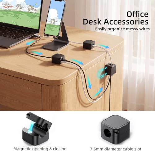 6 Pack Magnetic Cable Clips, Under Desk Cable Management for Office | Adhesive Cord Holder for Phone Wall Desktop, Home Nightstand Desk Accessories (Black) - color: Black