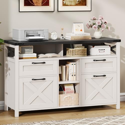 Halitaa File Cabinet with Open Storage Shelf for Home Office, Black - color: Black, size: 4 Drawers