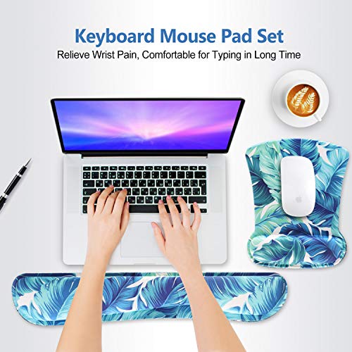 Keyboard Wrist Rest Pad Ergonomic Mouse Pad Set, ToLuLu Mouse Pad for Computer Laptop, Non Slip Mousepad Keyboard Wrist Support with Raised Memory Foam for Easy Typing Pain Relief, Tropical Leaf - color: Tropical Leaf
