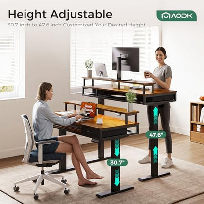 AODK 63 Inch Standing Desk with Drawers & Keyboard Tray, Rustic Brown - color: Rustic Brown, size: 63 Inch