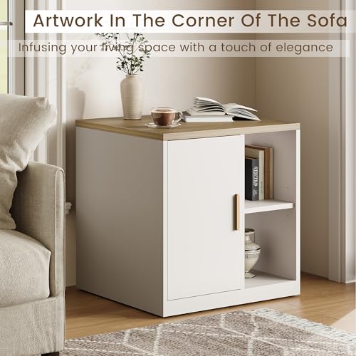 ModernMate Printer Stand with Door, Open Adjustable Shelves | 23" Printer Table, File Cabinet, Under Desk Storage Cabinet for Office, Living Room, and Study, Light Walnut - color: Light Walnut
