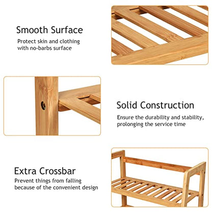 COSTWAY 4-Tier Ladder Shelf, Bamboo Plant Stand Rack | Freestanding Bookcase, Flower Stand Rack Holder for Garden, Balcony, Living Room, Bedroom (Natural) - color: Natural, size: 19" x 12.5" x 45" (L x W x H)