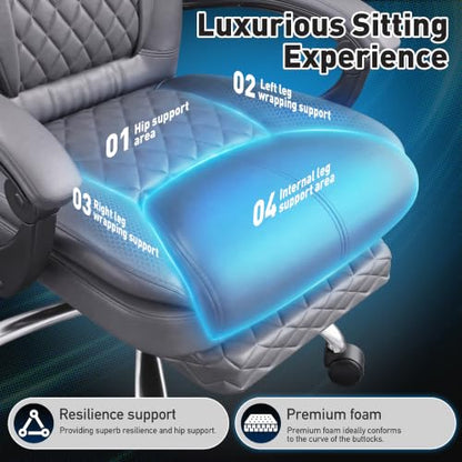 DurayLoly Big and Tall Office Chair, Retractable Footrest, 145° Recline - color: Grey