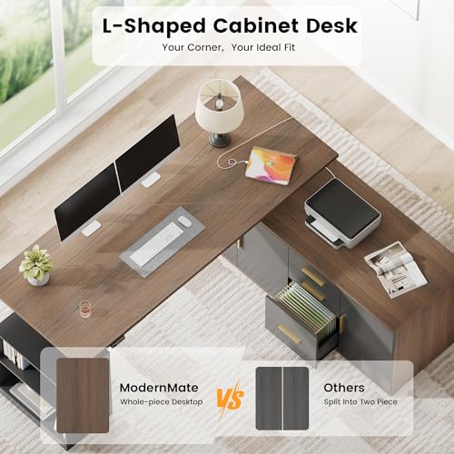 ModernMate L Shaped Electric Standing Desk with Drawers & Power Outlets