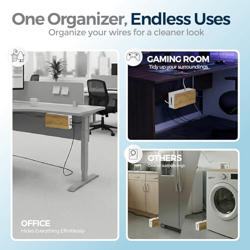 Cable Management Box Bamboo 9.6x5.1x4.3in, White, Wall Mount Kit Included - color: White S
