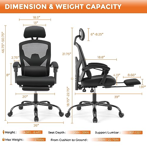 Sweetcrispy Ergonomic Office Chair, Computer Desk Chair with Lumbar Support | High-Back Mesh, 360° Rolling Work, Swivel with Wheels, Comfy Arms, Home Bedroom Study, Black - color: Black