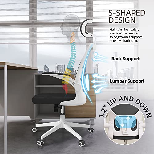 Monhey Ergonomic Office Chair, 90°-125° Tilt Back Home Desk Chair with 360° Swivel & Mute Wheels, High Back Mesh Computer Chair for Adults with Lumbar Support, 330 LBS Capacity (03White+Black) - color: 03white+black