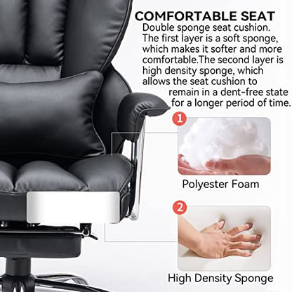 Efomao Big and Tall Office Chair with Foot Rest 400LBS, PU Leather Computer Chair, Heavy Duty Executive Office Chair with Lumbar Support, Black Home Office Chairs | 400lbs support, 135° recline, dual-layer foam cushion, 23.5" seat & footrest. BIFMA - colo
