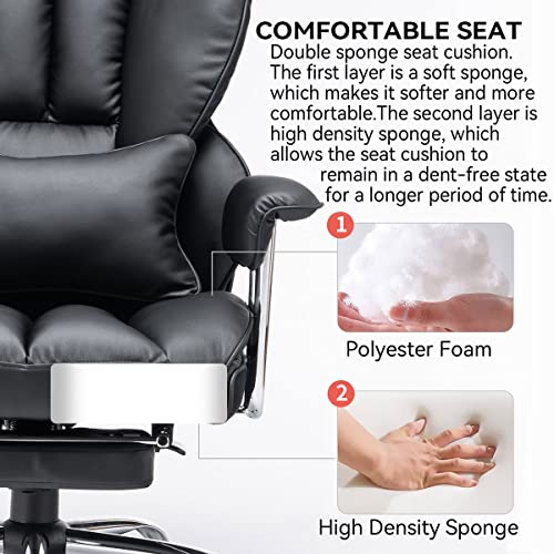 Efomao Big and Tall Office Chair with Foot Rest 400LBS, PU Leather Computer Chair, Heavy Duty Executive Office Chair with Lumbar Support, Black Home Office Chairs | 400lbs support, 135° recline, dual-layer foam cushion, 23.5" seat & footrest. BIFMA - colo