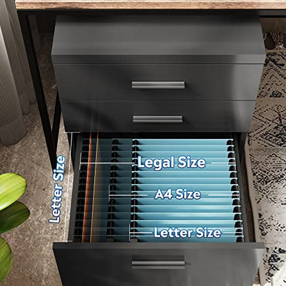 DEVAISE 3 Drawer File Cabinet for Home Office, Wood Under Desk Filing Cabinet, Rolling Printer Stand with Wheels, Black - color: Black, size: 15.7"D x 18.1"W x 25.6"H