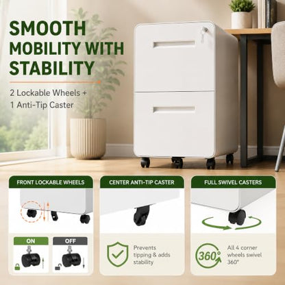 SAWJEC 2 Drawer File Cabinet with Lock, Fully Assembled, White - color: 04w-white