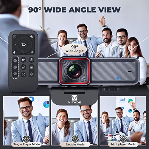 4K Webcam with AI-Powered Framing,Remote Control Web Camera/10X Digital Zoom 4k 30fps Web cam with USB 3.0 HDR/Dual Noise Cancelling Microphones for PC Mac, Streaming, Video Call, Zoom, Skype