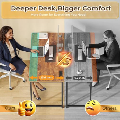 PRAISUN 47 X 24 Inch Deeper Desk with Power Outlets - color: Rustic Brown, size: 47.2*23.6 inch