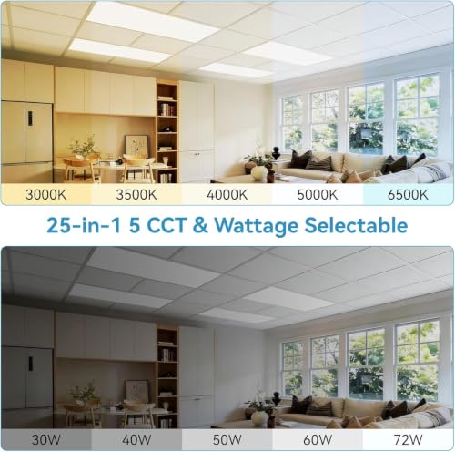 2x4 LED Flat Panel Light 8-Pack, Drop Ceiling Fixture, 5 Wattage Selectable (30W/40W/50W/60W/72W), 5 CCT (3000K-6500K), 0-10V Dimmable, ETL Listed/DLC for Office & Kitchen - size: 2x4 8Pack
