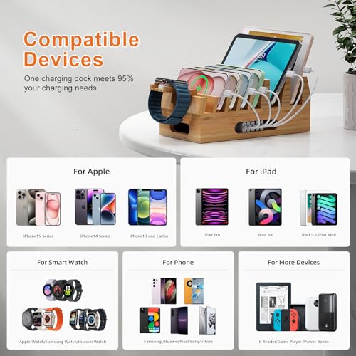 Pezin & Hulin Bamboo Charging Station with 5 Cables-Natural Bamboo - color: Dock Stand +Cables