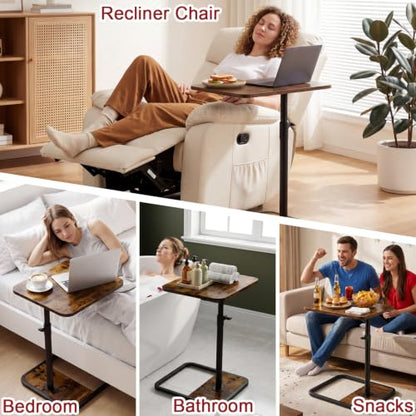GOYLSER Large C-Shaped Tables Small Swivel End Table, Height Adjustable Side Tables Living Room, Rotating Snack Couch Wooden Tv Trays for Eating On Couch, Rustic Brown - color: Rustic Brown, style: Enlarged Standard