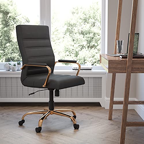 Flash Furniture High Back LeatherSoft Executive Office Chair, Black/Gold | 360° Swivel, Height Adjustable, Commercial Grade - color: Black Leathersoft/Gold Frame