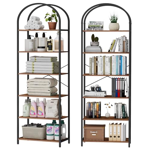 Homhedy 6-Tier Arched Bookshelf, Display Racks, Tall Book Shelf, 73.6" H - size: 6 Tier -23.6"W