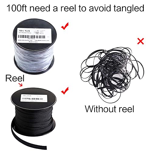 100ft - 1 inch PET Expandable Braided Sleeving – Black – Alex Tech Braided Cable Sleeve - color: Black, size: 1"-100ft