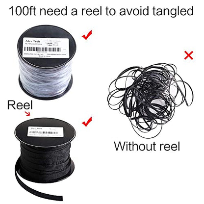 100ft - 1 inch PET Expandable Braided Sleeving – Black – Alex Tech Braided Cable Sleeve - color: Black, size: 1"-100ft