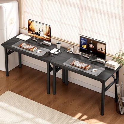 DlandHome 35.8 Inch Small Folding Computer Desk for Home Office, Black - color: Black + Black, size: 35.8 Inches