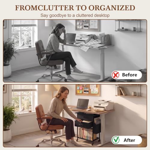 Faesun Printer Stand with Storage, Rolling Printer Table with 2-Drawer - color: Black
