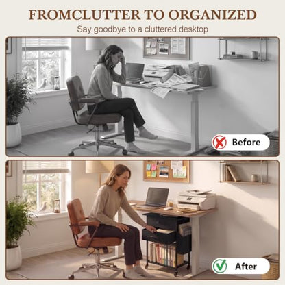 Faesun Printer Stand with Storage, Rolling Printer Table with 2-Drawer - color: Black