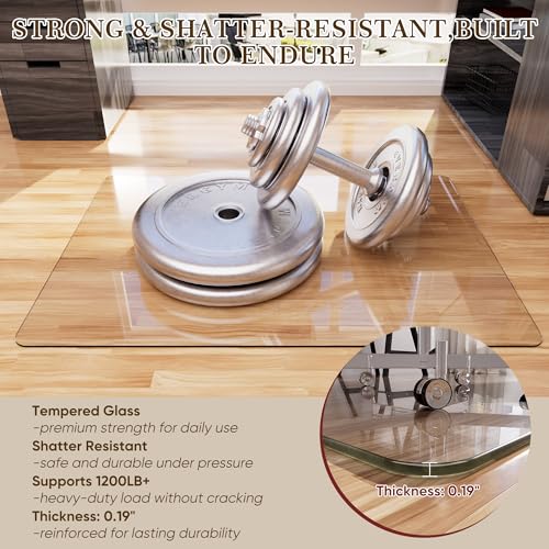 Tempered Glass Chair Mat for Hardwood Floor & Low Pile Carpet, 40" x 60" Heavy Duty Office Chair Mat with Non-Slip Pads, Scratch Resistant Floor Protector for Home Office - size: 40" x 60"