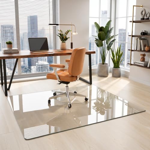 45"x60" Tempered Glass Office Chair Mat for Carpet & Hardwood Floor | 1/5" Thick Clear Floor Protector Desk Chair Mat with Rounded and Polished Edges, Resist Scratching, Cracking, Curling - size: 45"x60"