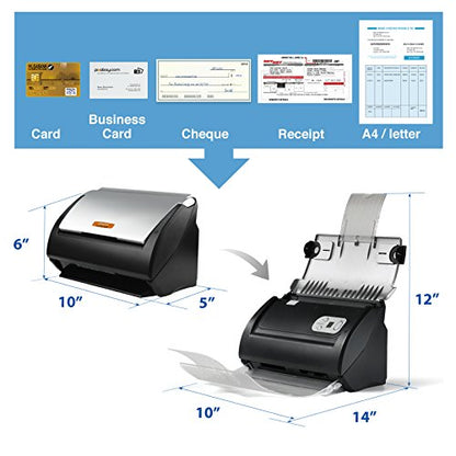 Plustek PS186 Desktop Document Scanner, with 50-Pages Auto Document Feeder (ADF). for Windows 7/8 / 10/11 (Intel/AMD only)