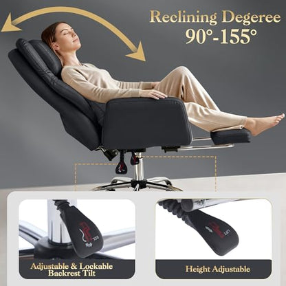 High Back Criss Cross Office Chair with Foot Rest & Flip Armrests | Big and Tall Criss Cross Gaming Chair, PU Leather Ergonomic Home office Computer Desk Chair, 155°Reclining with Lumbar Pillow - color: Black