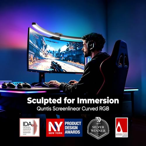 Quntis Curved Monitor Light Bar 15 RGB Backlight for 34"+ Screens, Computer Bar Lights Foldable Dual Light with Color Temperature Brightness Stepless Dimming, No Glare Desk Lamp for Home Office Gaming