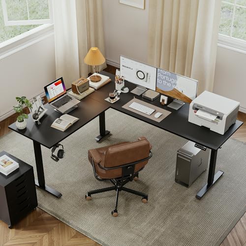Agilestic 75 x 61 Inch L Shaped Electric Standing Desk, Black - color: Black, size: 75x61 Inch