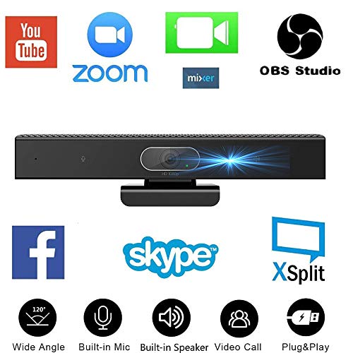 JACKLY Conference Room Camera with Microphone and Speaker, Wide Angle USB Video Conference Camera for Mac, PC, Laptop, Desktop (Black with Inverted Phase) - color: Black with inverted phase