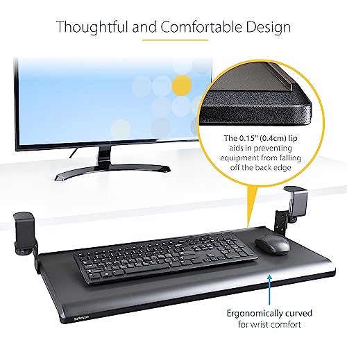 StarTech Under-Desk Keyboard Tray, TAA (Keyboard-Tray-CLAMP1) | Clamp-on Ergonomic Keyboard Holder, Up to 12kg (26.5lb), Sliding Keyboard and Mouse Drawer with C-Clamps, Height Adjustable