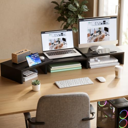 WALI Extra Long Wooden Dual Monitor Stand Riser with 2 Slots, up to 22lbs - color: Black, size: 31 in