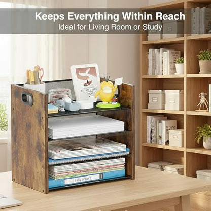 Desk Organizer, 4 Tier Desktop File Organizer and Paper Tray Organizer, Office Desk Accessories for Mail, Documents, Papers, Notebooks and Home Office Storage - size: 4 Tier