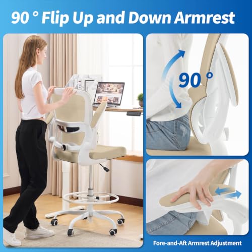 TRALT Drafting Chair - Tall Office Chair with Lumbar Support for High Desk - color: Beige