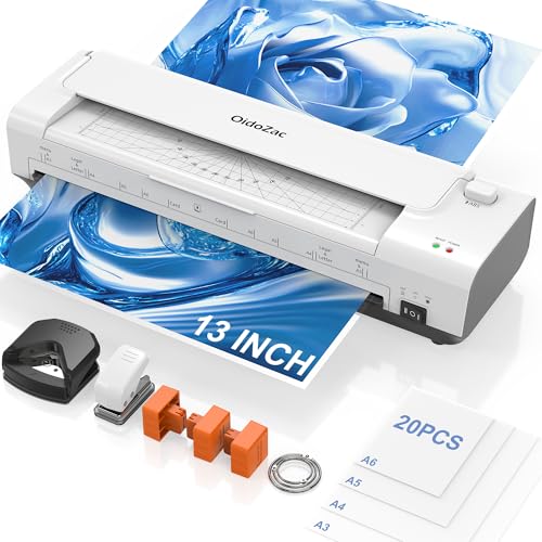 Laminator Machine 13 Inch Lamination Machine with Auto Paper Feed, Never Jam A3 Thermal Lamination, 20 Laminating Sheets 10-in-1 Laminator with Cutter, Trimmer & Corner Rounder for Office School Home - color: White-392