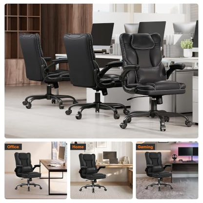 Executive Office Chair Flip Up Arms Lumbar Support Home Office Desk Chair - color: Black