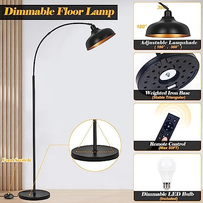 Arch Floor Lamps with Remote, Dimmable Floor Lamp 70” Black Tall Lamp - color: Black