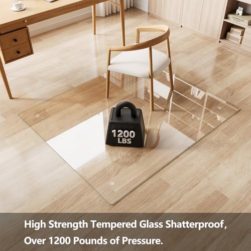 Koonmi Glass Chair Mat for Carpet, 46"x55" Thick Office Chair Mat | Tempered Glass Chair Mats with Round and Polished Edges, Smooth Rolling for Carpet Floor Protection, Scratch-Resistant - color: Transparent, size: 46"x55"