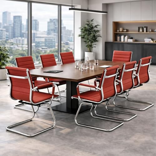 No Wheels Reception Chairs Waiting Room Chair Leather Conference Chairs Back Support Heavy Duty Office Chair with Arm, Set of 2 (Deep Red) - color: Deep Red, size: 2PCS