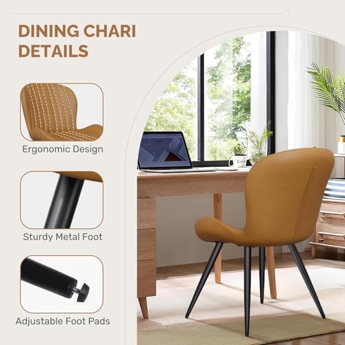 Dining Chairs Set of 2 Modern Fabric Dining Room Chairs Upholstered Dining Chairs with Thick Cushions Metal Legs Armless Back Chair for Kitchen and Living Room Brown - color: Brown (Fabric), size: Set of 2