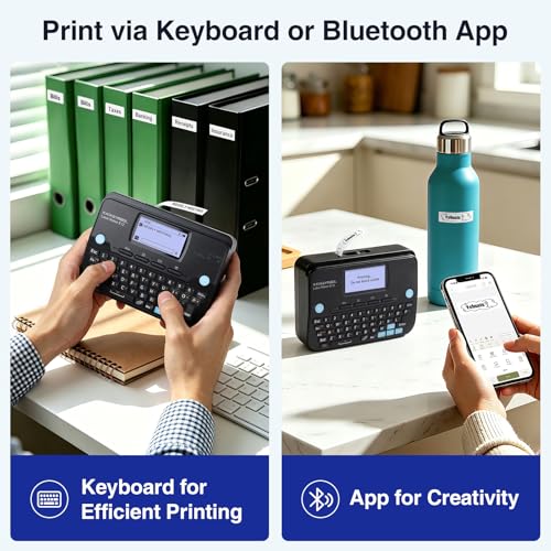 SUPVAN E12 Keyboard & Bluetooth Label Maker Machine with 4 Tapes - color: Black