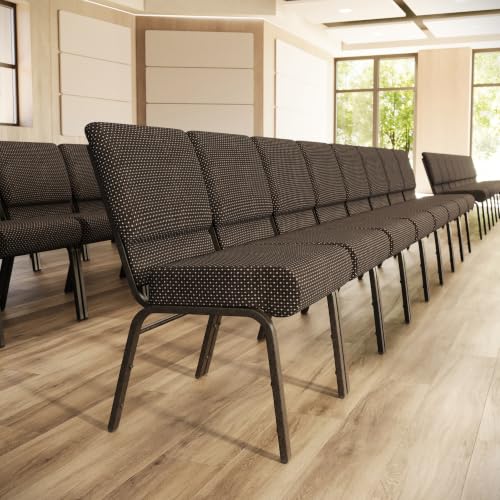 Flash Furniture HERCULES Series 21''W Stacking Church Chair in Brown Dot Fabric - Gold Vein Frame - color: Brown Dot Fabric/Gold Vein Frame, size: Set of 1