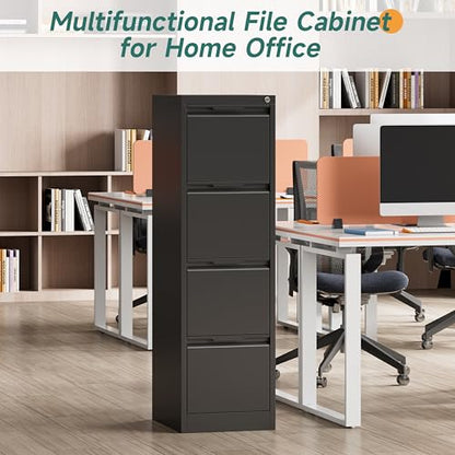 4 Drawer Metal Vertical File Cabinet with Lock for Home Office | 17.8 Inch Depth,50.3 Inch High,Fits A4/Letter & Legal Size Files,Adjustable Hanging Bar,Easy to Assemble,Black - color: Black, size: 17.8"D x 15"W x 50.3"H（4 Drawers）