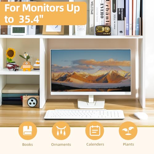 deli Desktop Shelf, Desk Hutch with 5 Shelves for Computer Desk, White - color: White